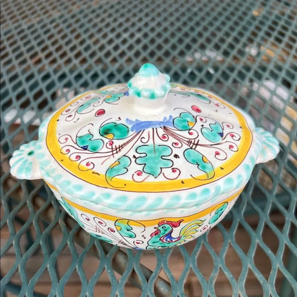 Cama Deruta Italy Italian Hand Painted Green Rooster Chicken Orvieto Ceramic Dis